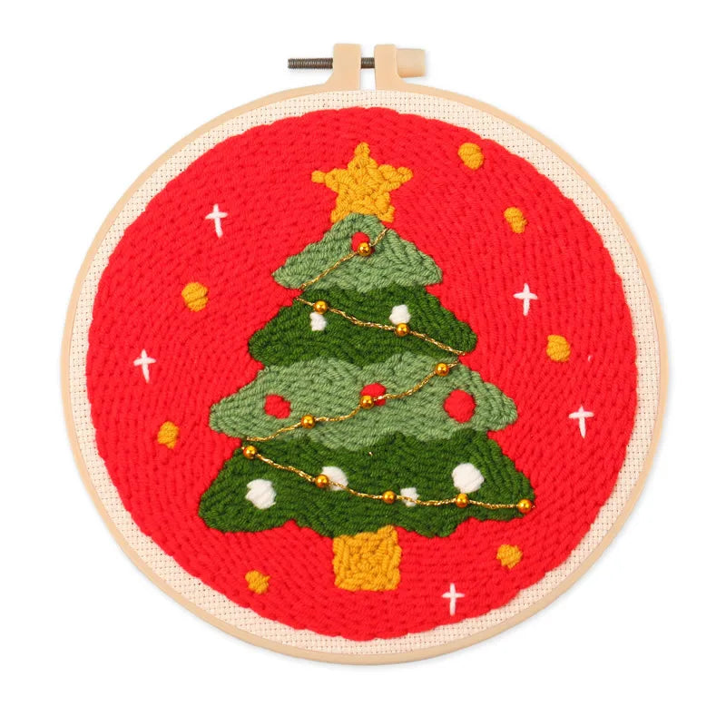 Embroidery Starter Kits Christmas Pattern Punch Needle Sewing Kit Funny Easy Yarn Painting Arts DIY Needlework Set For Beginner