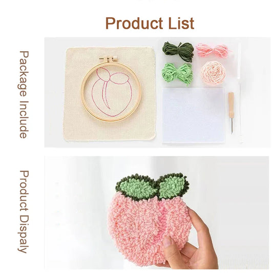 Punch Needle Coasters Set 3D French Maigic Needle For Embroidery Kit DIY Yarn Floral Tufted Mug Rug Kit Cross Stitch Coaster