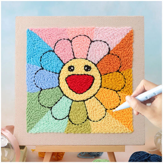 3D Embroidery Starter Kit Punch Needle Set Threader Fabric Craft Yarn Painting Cross stitch Hooking for Adults Kids Beginner