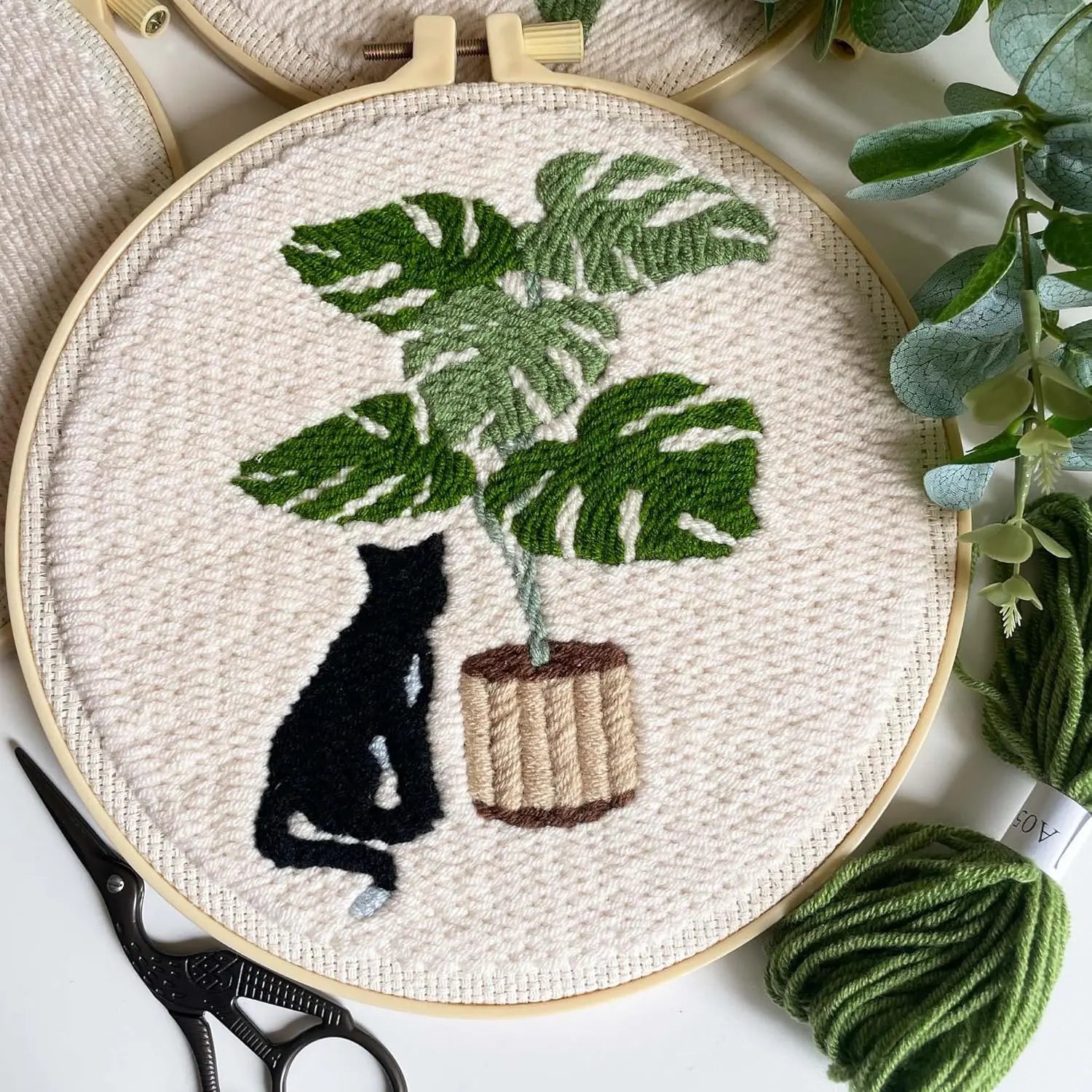 Black Cat Monstera - Punch Needle Kit