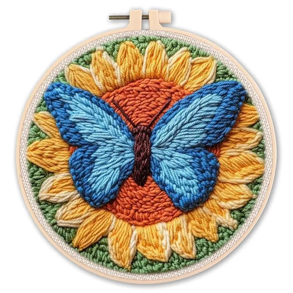 Butterfly Animal Punch Needle Embroidery Kit for Beginner Landscape Rug Tufting Coaster Yarn Punch Coaster Set For DIY Crafted