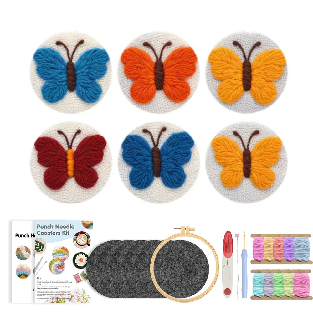 Butterfly Coasters Yarn - Punch Needle Kit