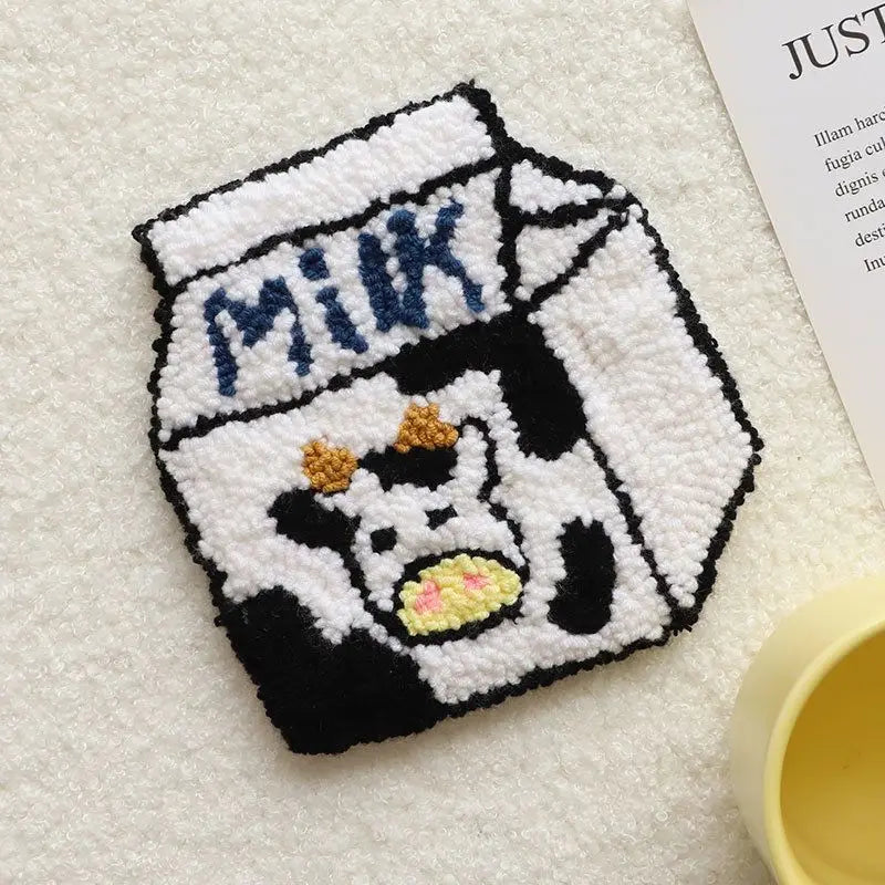 Craft Punch Needle Coasters Kit Easy Wool Poke Magic Needle Embroidery Set Making Tufted Mug Rug Pads Coaster for Adult Beginner