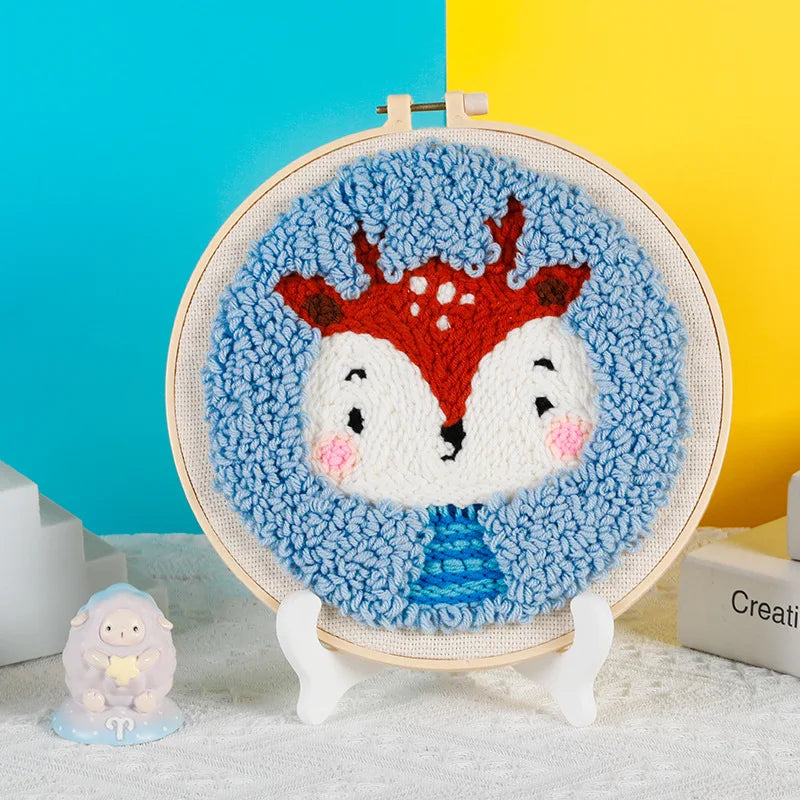 Cute Animal Punch Needle Embroidery Kits for Beginners Soft Yarn Magic Punching Kit Cartoon Rabbit Pattern Cross stitch Home Dec