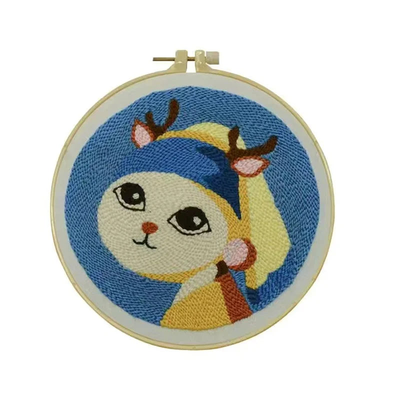 Cute Art Punch Needle Kit DIY Needlework Cartoon World Famous Painting Needlecraft for Beginner Cross Stitch Artcraft(Full Set)