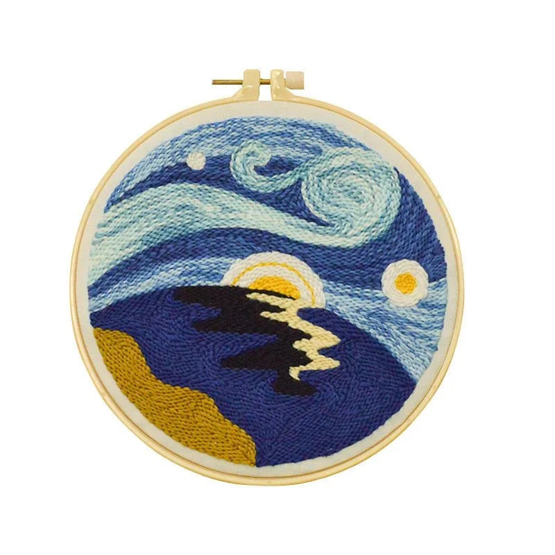 Cute Art Punch Needle Kit DIY Needlework Cartoon World Famous Painting Needlecraft for Beginner Cross Stitch Artcraft(Full Set)