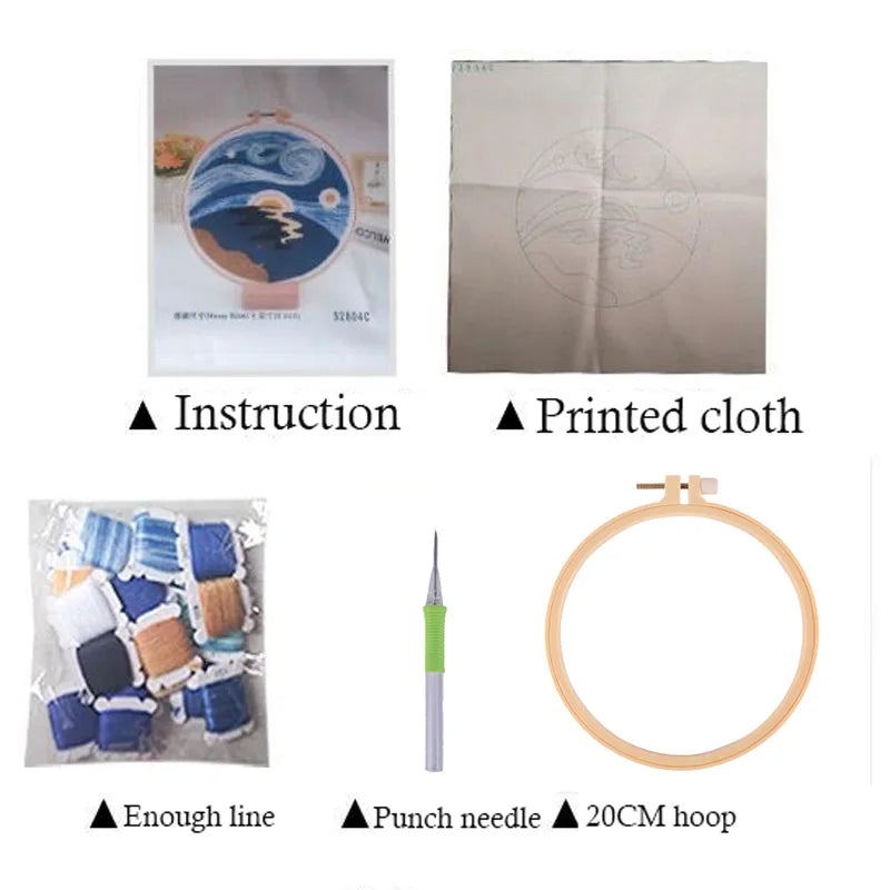 Cute Art Punch Needle Kit DIY Needlework Cartoon World Famous Painting Needlecraft for Beginner Cross Stitch Artcraft(Full Set)