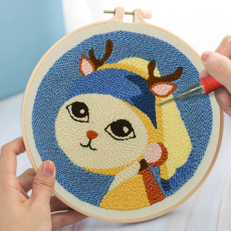 Cute Art Punch Needle Kit DIY Needlework Cartoon World Famous Painting Needlecraft for Beginner Cross Stitch Artcraft(Full Set)