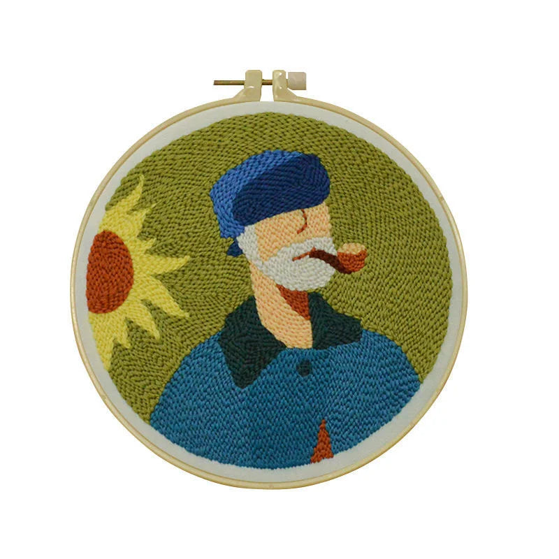 Cute Art Punch Needle Kit DIY Needlework Cartoon World Famous Painting Needlecraft for Beginner Cross Stitch Artcraft(Full Set)