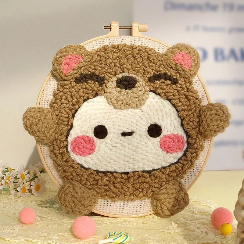 Cute Cartoon Animal Punch Needle Embroidery Kit for Beginners Soft Yarn Needlework Embroidery Set Home Decor Sewing Tool Set