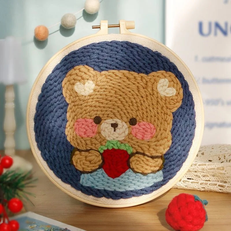 Cute Cartoon Animal Punch Needle Embroidery Kit for Beginners Soft Yarn Needlework Embroidery Set Home Decor Sewing Tool Set