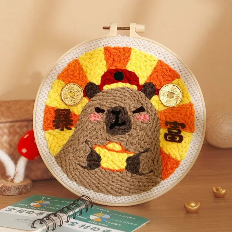 Cute Cartoon Animal Punch Needle Embroidery Kit for Beginners Soft Yarn Needlework Embroidery Set Home Decor Sewing Tool Set