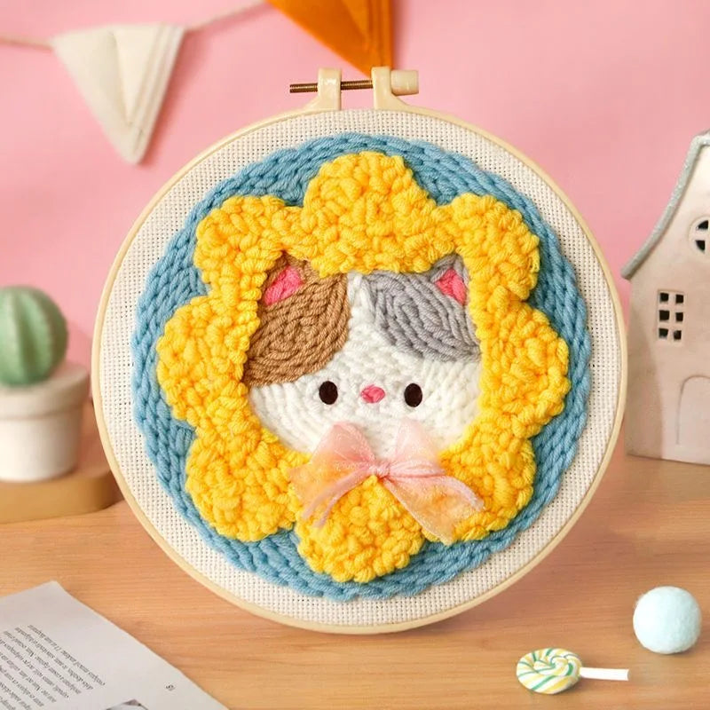 Cute Cartoon Animal Punch Needle Embroidery Kit for Beginners Soft Yarn Needlework Embroidery Set Home Decor Sewing Tool Set