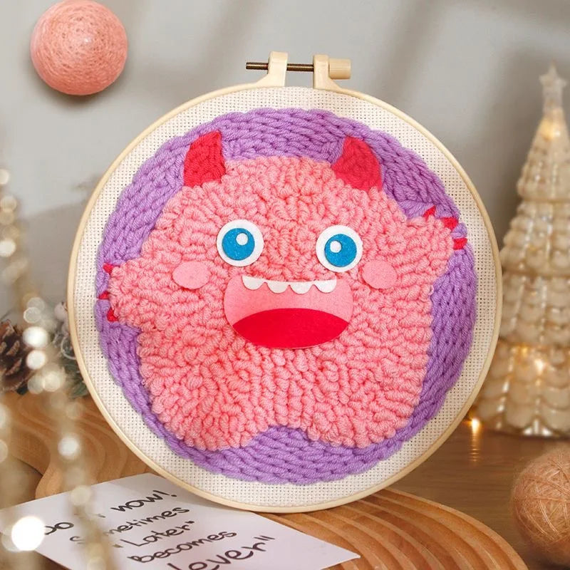 Cute Cartoon Animal Punch Needle Embroidery Kit for Beginners Soft Yarn Needlework Embroidery Set Home Decor Sewing Tool Set