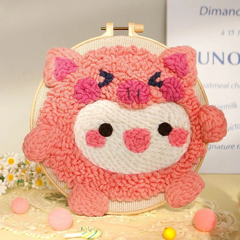 Cute Cartoon Animal Punch Needle Embroidery Kit for Beginners Soft Yarn Needlework Embroidery Set Home Decor Sewing Tool Set