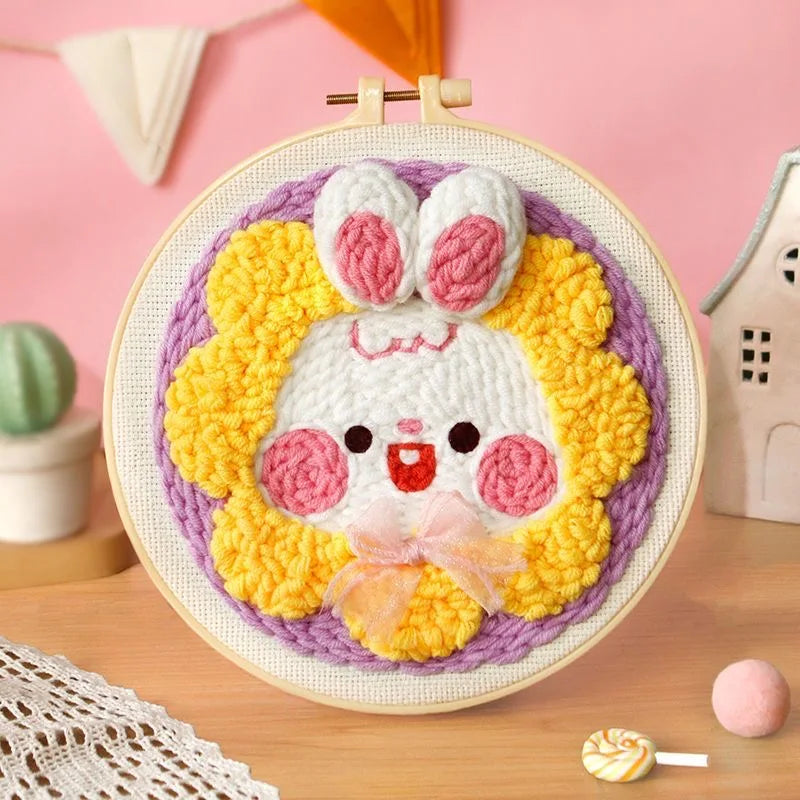 Cute Cartoon Animal Punch Needle Embroidery Kit for Beginners Soft Yarn Needlework Embroidery Set Home Decor Sewing Tool Set