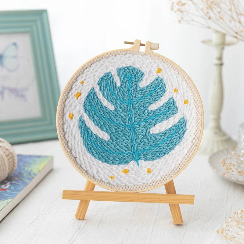 Cute Plants Punch Needle Starter Kits Soft Yarn Punch Needle Embroidery Kit Easy Embroidery Needlework Wool Work Home Decor