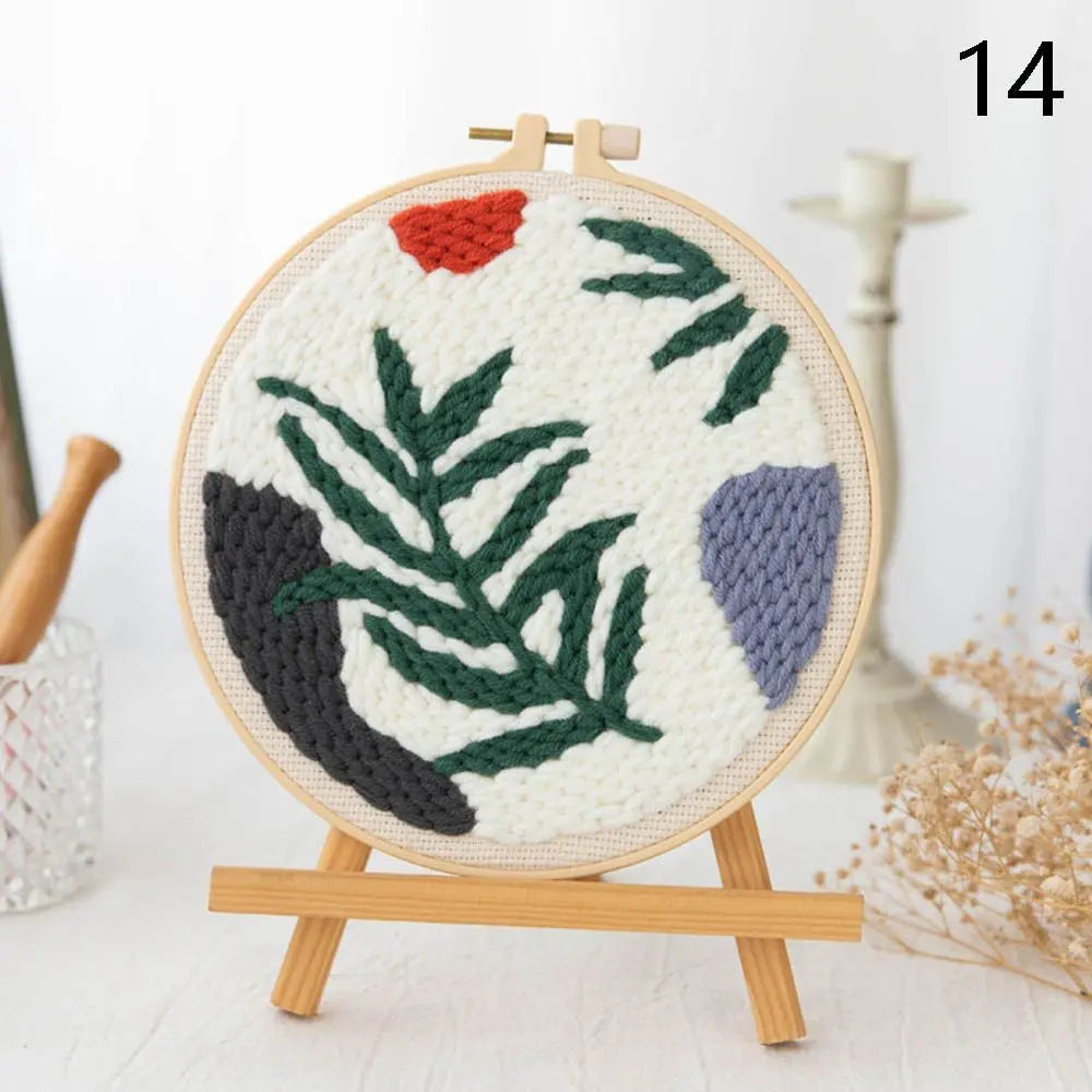 Cute Plants Punch Needle Starter Kits Soft Yarn Punch Needle Embroidery Kit Easy Embroidery Needlework Wool Work Home Decor