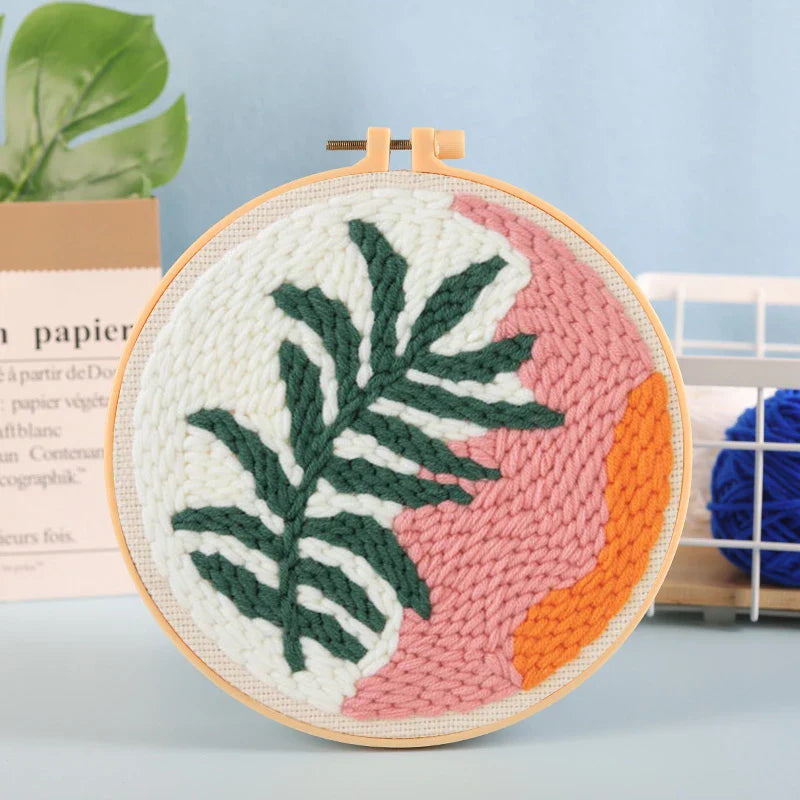 Cute Plants Punch Needle Starter Kits Soft Yarn Punch Needle Embroidery Kit Easy Embroidery Needlework Wool Work Home Decor