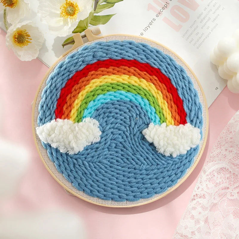 Cute Plants Punch Needle Starter Kits Soft Yarn Punch Needle Embroidery Kit Easy Embroidery Needlework Wool Work Home Decor