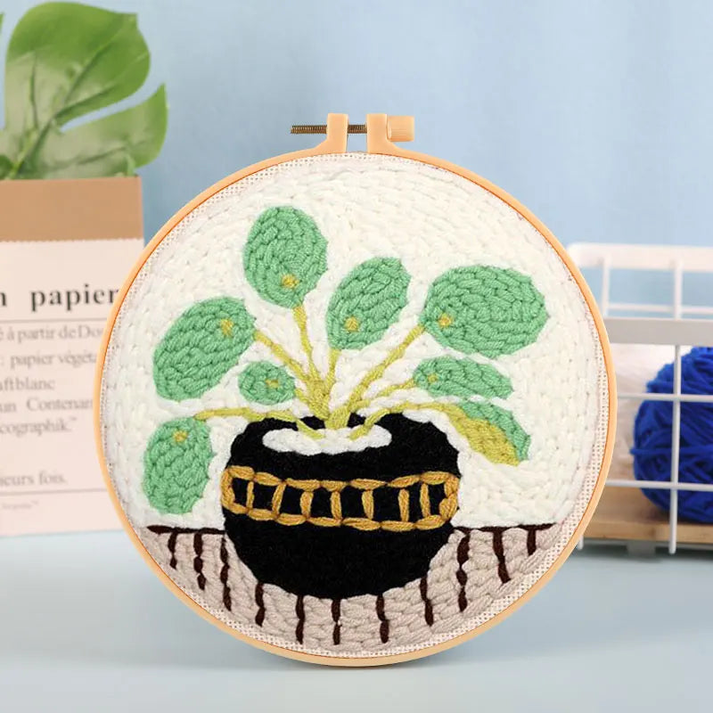 Cute Plants Punch Needle Starter Kits Soft Yarn Punch Needle Embroidery Kit Easy Embroidery Needlework Wool Work Home Decor