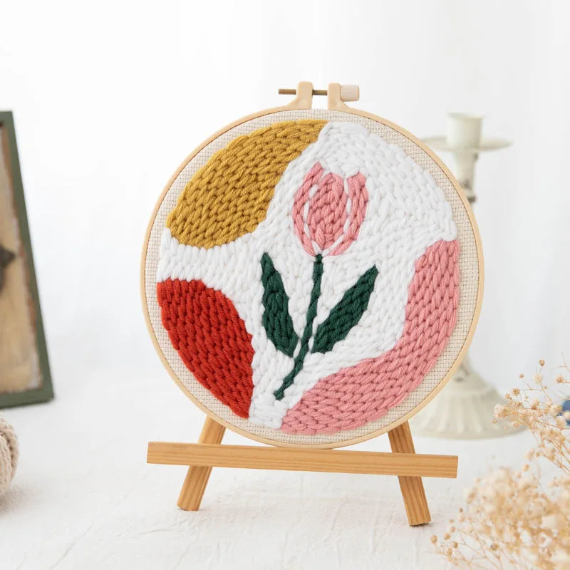 Cute Plants Punch Needle Starter Kits Soft Yarn Punch Needle Embroidery Kit Easy Embroidery Needlework Wool Work Home Decor