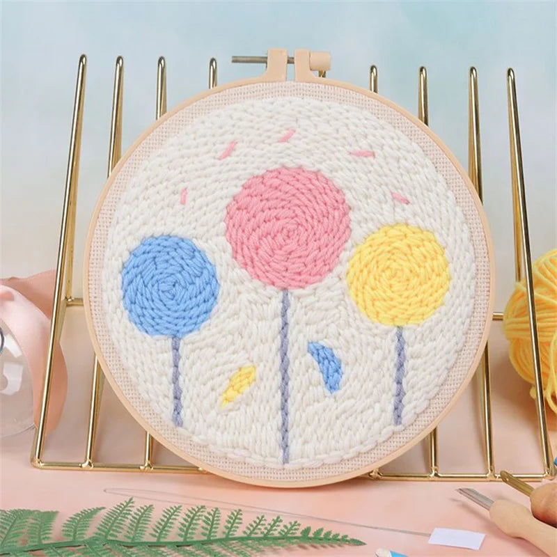 Cute Plants Punch Needle Starter Kits Soft Yarn Punch Needle Embroidery Kit Easy Embroidery Needlework Wool Work Home Decor