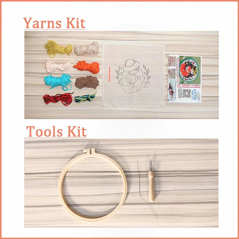 Cute Plants Punch Needle Starter Kits Soft Yarn Punch Needle Embroidery Kit Easy Embroidery Needlework Wool Work Home Decor