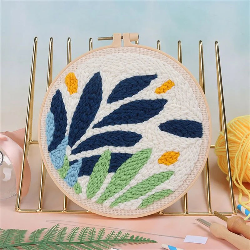 Cute Plants Punch Needle Starter Kits Soft Yarn Punch Needle Embroidery Kit Easy Embroidery Needlework Wool Work Home Decor