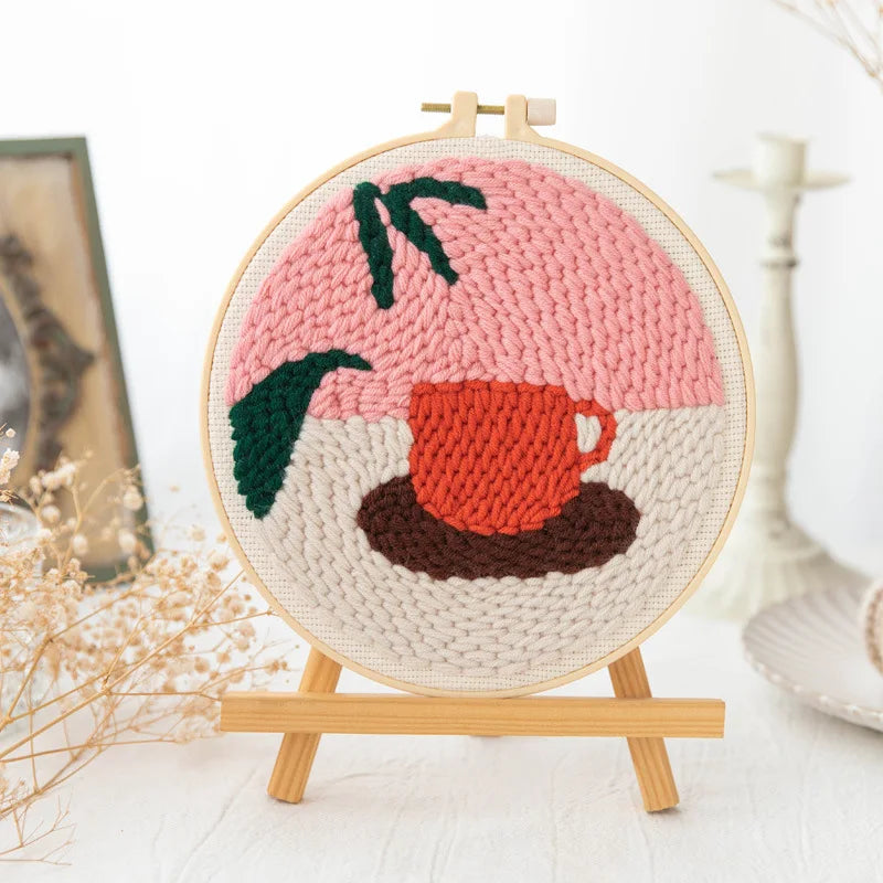 Cute Plants Punch Needle Starter Kits Soft Yarn Punch Needle Embroidery Kit Easy Embroidery Needlework Wool Work Home Decor