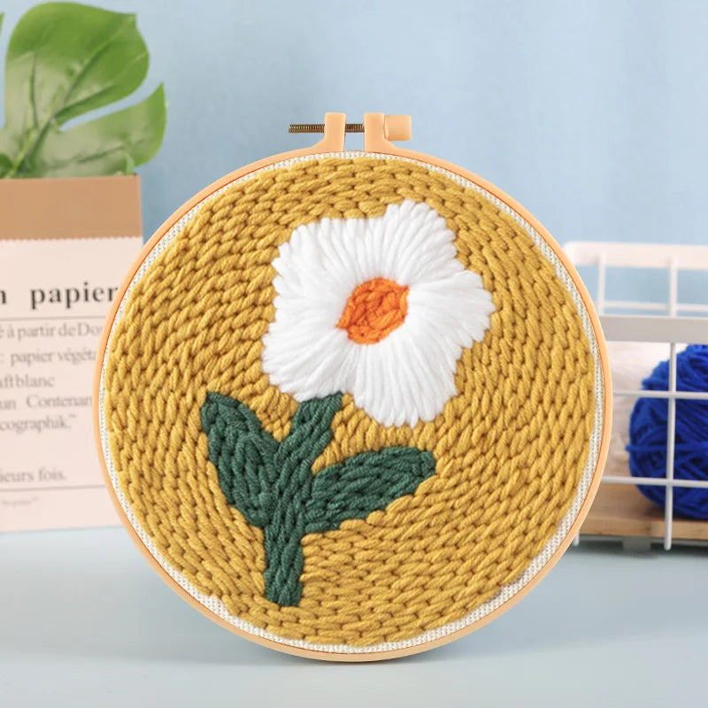 Cute Plants Punch Needle Starter Kits Soft Yarn Punch Needle Embroidery Kit Easy Embroidery Needlework Wool Work Home Decor