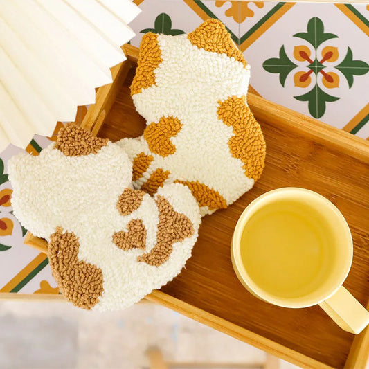 DIY Cute Cat Punch Needle Coaster Kit Tufting Coaster Kit Beginner Magic Needle Embroidery kit with Yarn Rug Hooking Design Kit