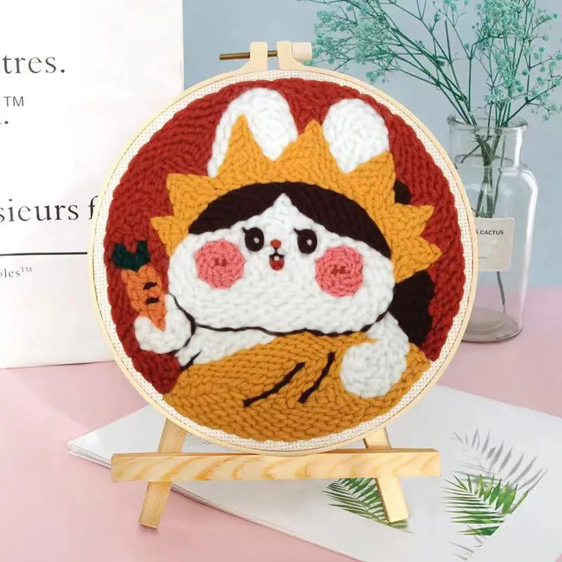 DIY Embroidery Kit Cartoon Punch Needle Stitching Craft Set Pattern Printed Needlework Cross Stitch Sewing Painting Home Decor