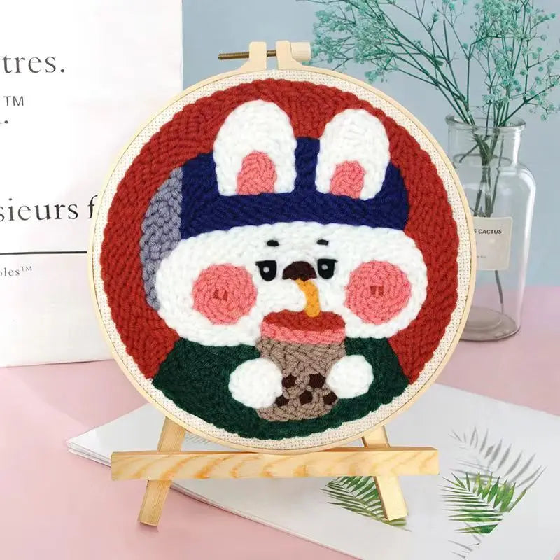 DIY Embroidery Kit Cartoon Punch Needle Stitching Craft Set Pattern Printed Needlework Cross Stitch Sewing Painting Home Decor