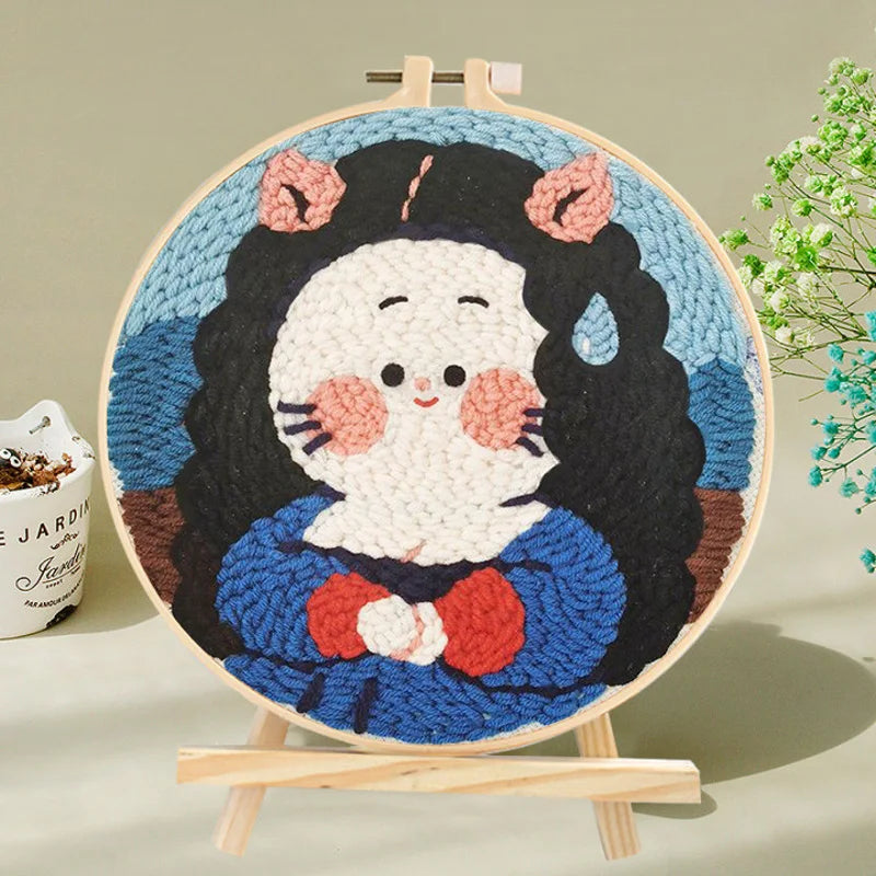 DIY Embroidery Kit Cartoon Punch Needle Stitching Craft Set Pattern Printed Needlework Cross Stitch Sewing Painting Home Decor