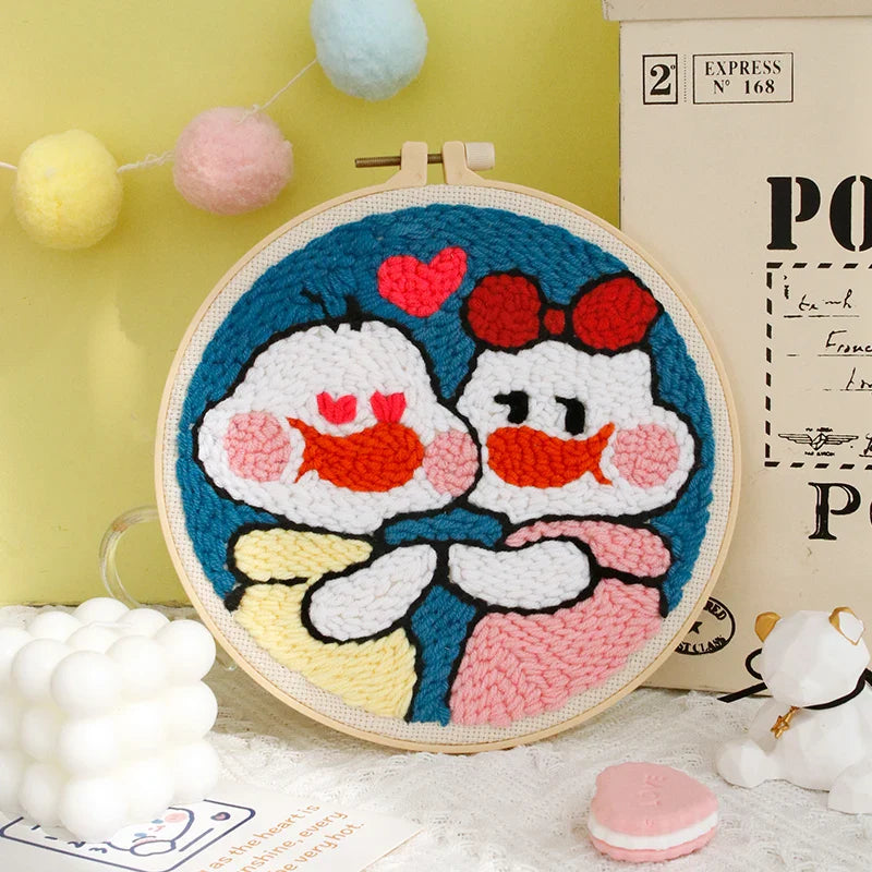 DIY Embroidery Kit Cartoon Punch Needle Stitching Craft Set Pattern Printed Needlework Cross Stitch Sewing Painting Home Decor