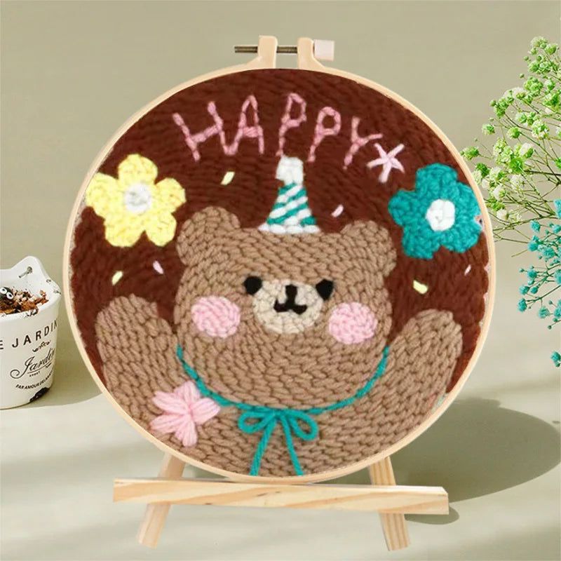 DIY Embroidery Kit Cartoon Punch Needle Stitching Craft Set Pattern Printed Needlework Cross Stitch Sewing Painting Home Decor