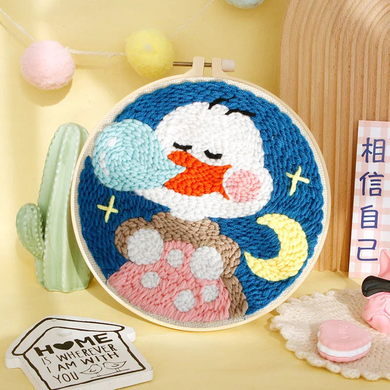 DIY Embroidery Kit Cartoon Punch Needle Stitching Craft Set Pattern Printed Needlework Cross Stitch Sewing Painting Home Decor