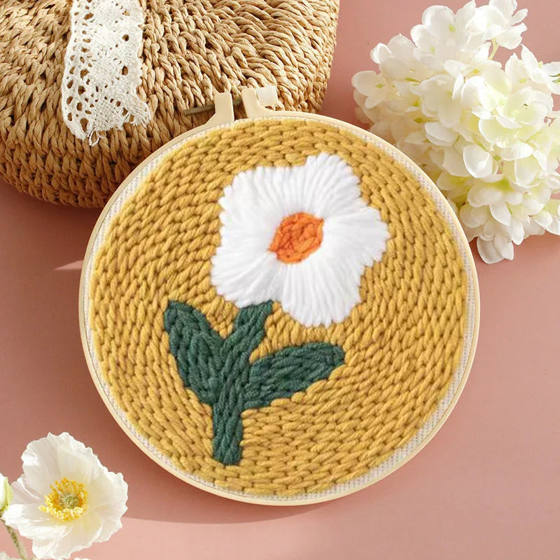 DIY Embroidery Kits For Beginner Craft Punch Needle Set Rug for Starter Kits with Stamped Sunflower Pattern Fabric Yarn Hoop