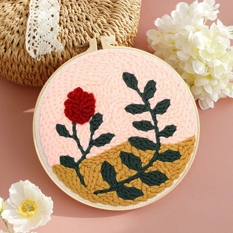 DIY Embroidery Kits For Beginner Craft Punch Needle Set Rug for Starter Kits with Stamped Sunflower Pattern Fabric Yarn Hoop