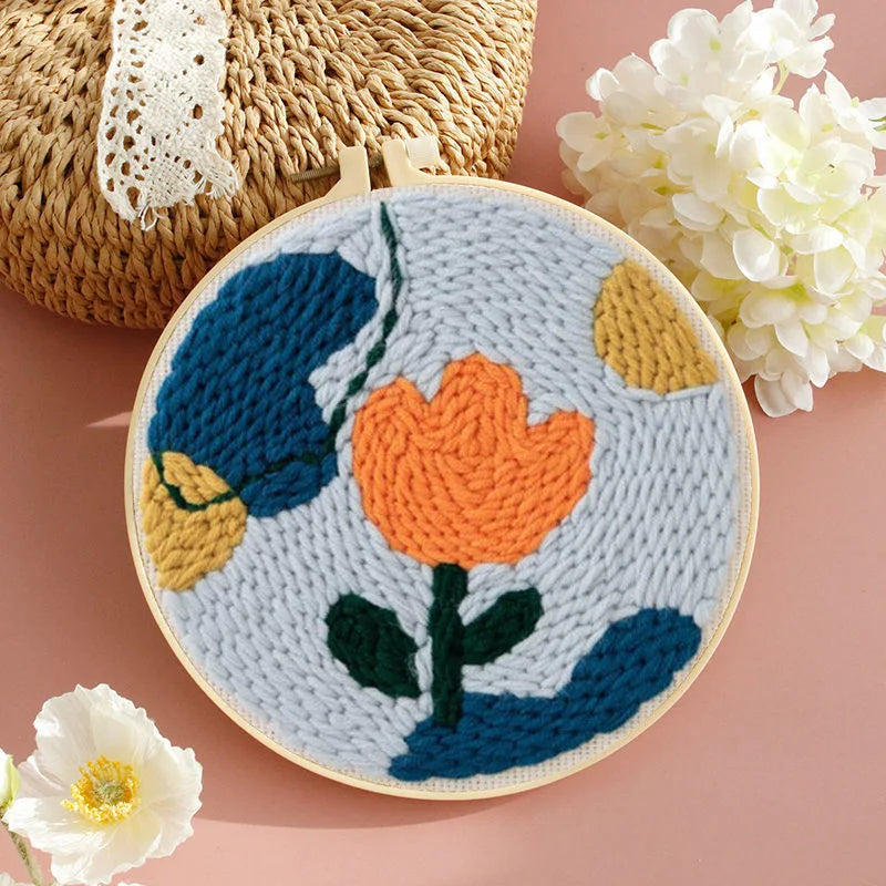 DIY Embroidery Kits For Beginner Craft Punch Needle Set Rug for Starter Kits with Stamped Sunflower Pattern Fabric Yarn Hoop