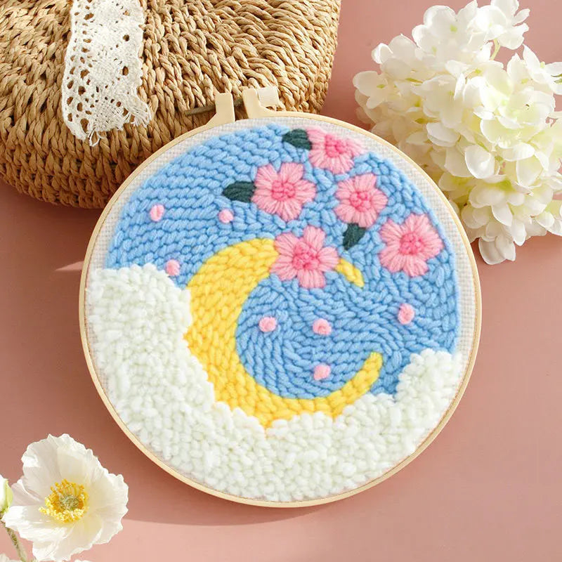 DIY Embroidery Kits For Beginner Craft Punch Needle Set Rug for Starter Kits with Stamped Sunflower Pattern Fabric Yarn Hoop