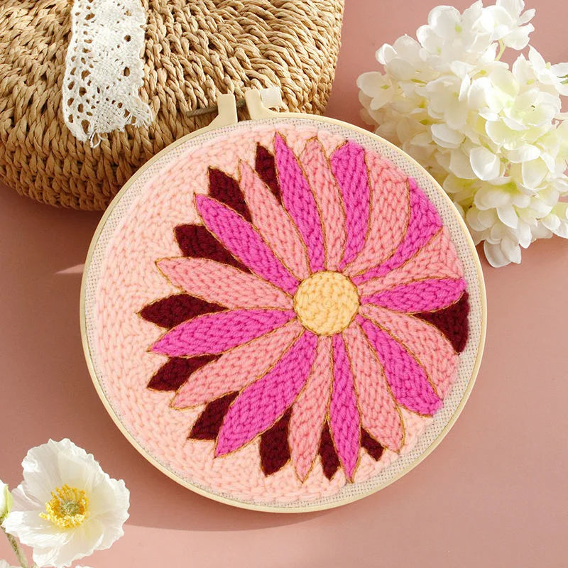 DIY Embroidery Kits For Beginner Craft Punch Needle Set Rug for Starter Kits with Stamped Sunflower Pattern Fabric Yarn Hoop