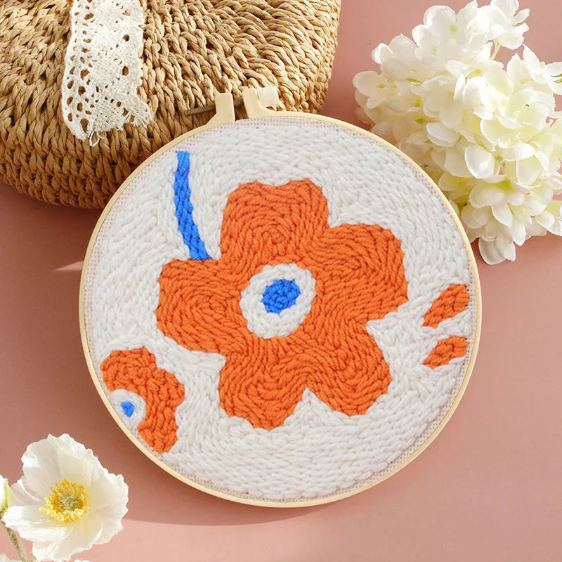 DIY Embroidery Kits For Beginner Craft Punch Needle Set Rug for Starter Kits with Stamped Sunflower Pattern Fabric Yarn Hoop