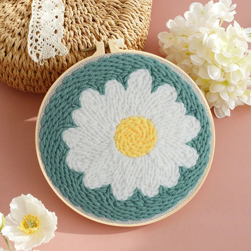DIY Embroidery Kits For Beginner Craft Punch Needle Set Rug for Starter Kits with Stamped Sunflower Pattern Fabric Yarn Hoop