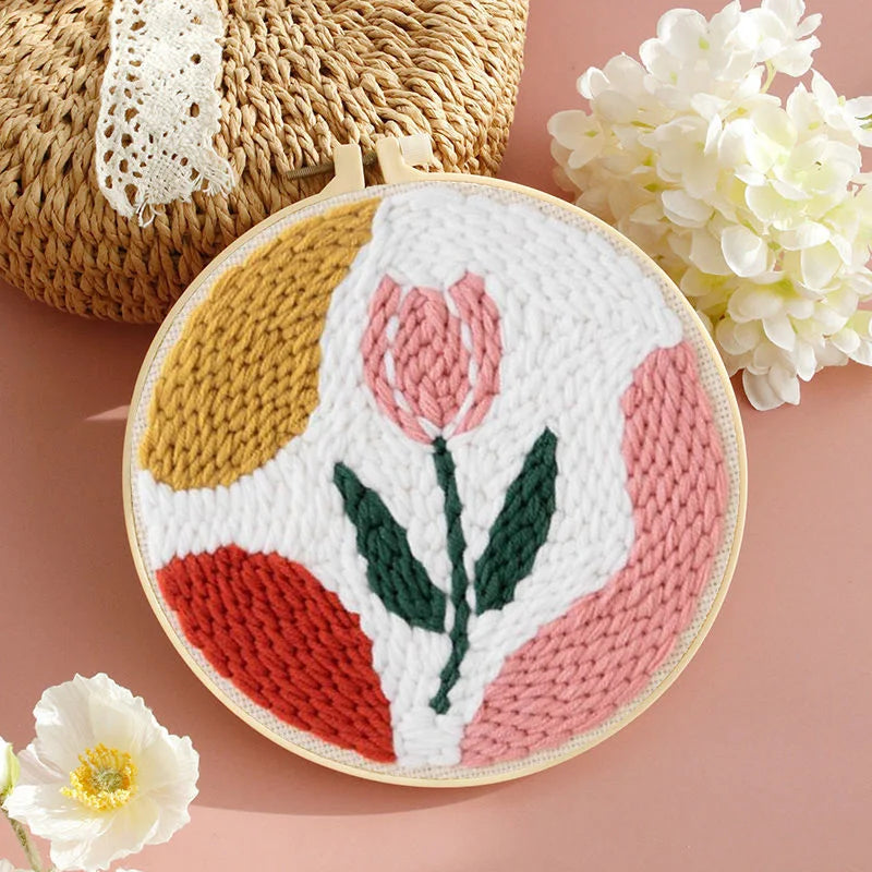 DIY Embroidery Kits For Beginner Craft Punch Needle Set Rug for Starter Kits with Stamped Sunflower Pattern Fabric Yarn Hoop