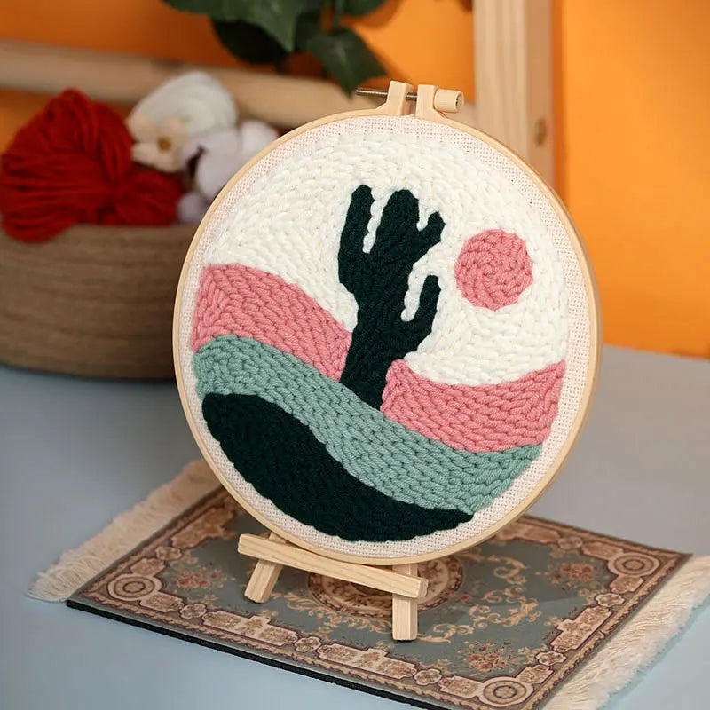 DIY Punch Needle Embroidery Kit with Yarn Floral Pattern Starter Kit Magic Tufting Set Poking Cross Stitch Tools For Knitting