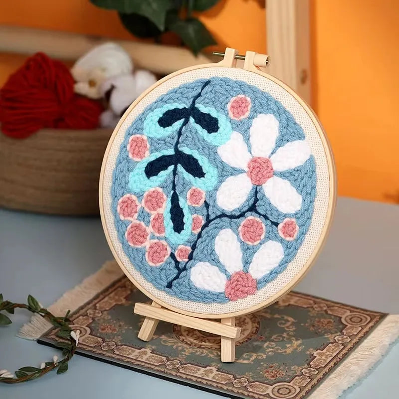 DIY Punch Needle Embroidery Kit with Yarn Floral Pattern Starter Kit Magic Tufting Set Poking Cross Stitch Tools For Knitting