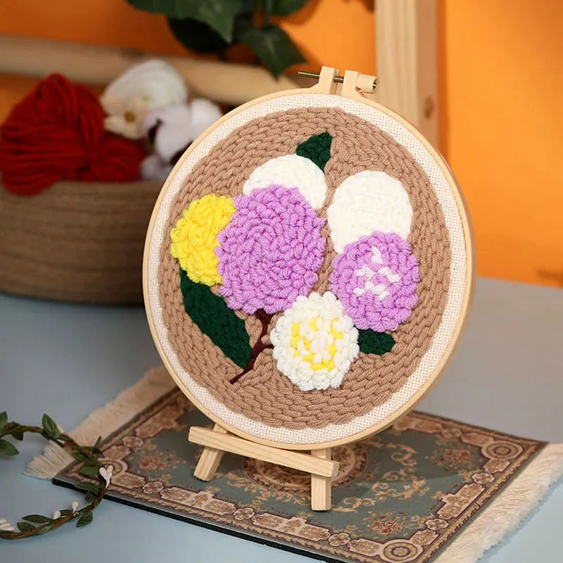 DIY Punch Needle Embroidery Kit with Yarn Floral Pattern Starter Kit Magic Tufting Set Poking Cross Stitch Tools For Knitting