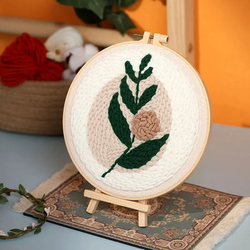 DIY Punch Needle Embroidery Kit with Yarn Floral Pattern Starter Kit Magic Tufting Set Poking Cross Stitch Tools For Knitting